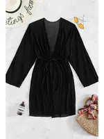 Angelsin Uzun Önden Bağlamalı Plaj Elbisesi Pareo Kimono Siyah Siyah farklı açı