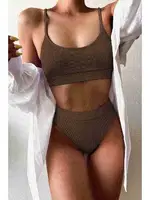 Yüksek Belli Geniş Kesim Fitilli Kumaş Bikini Altı Angelsin Kahverengi Kahverengi