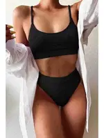 Yüksek Bel Fitilli Kumaş BiKini Altı Siyah Angelsin 43718 Siyah