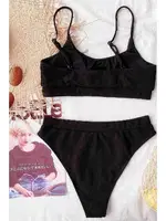 Fitilli Kumaş Yüksek Bel Tankini Bikini Takım Angelsin 4371 Siyah detay görünüm