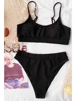 Fitilli Kumaş Yüksek Bel Tankini Bikini Takım Angelsin 4371 Siyah farklı açı