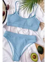 Fitilli Kumaş Yüksek Bel Tankini Bikini Üstü Mavi Angelsin 43719 Mavi detay görünüm