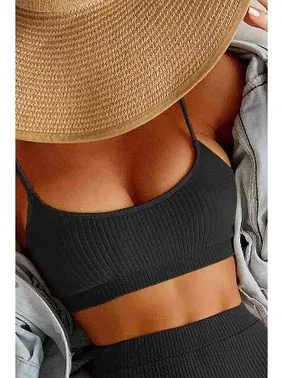 Angelsin Yüksek Bel Fitilli Kumaş Tankini Bikini Üstü Siyah Angelsin 41749
