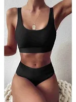 Yüksek Bel Tankini Bikini Takım Siyah Angelsin MS4345 Siyah