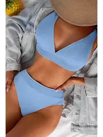 Angelsin Angelsin Yüksel Bel Bikini Takım Mavi