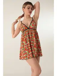 Miorre Askılı Desenli Mini Gecelik Miorre 001-001301