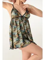 Askılı Desenli Mini Gecelik Miorre 001-001301 Yeşil görsel 5