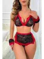 Dantel Bileklik Aksesuarlı Yılbaşı Kostüm Bella Notte 16042 Kırmızı-Siyah