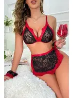 Dantel Bileklik Aksesuarlı Yılbaşı Kostüm Bella Notte 16042 Kırmızı-Siyah farklı açı