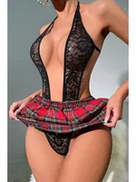 Bella Notte Ekose Derin Göğüs Dekolteli Şık Kostüm 15075 Siyah