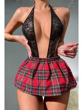 Bella Notte Bella Notte Ekose Derin Göğüs Dekolteli Şık Kostüm 15075 - Alternatif Görünüm