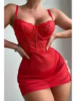 Kırmızı Özel Tasarım Zicir Aksesuarlı Gecelik Bella Notte 15576 Kırmızı