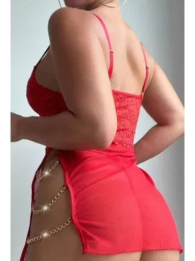 Bella Notte Kırmızı Özel Tasarım Zicir Aksesuarlı Gecelik Bella Notte 15576 - Alternatif Görünüm