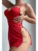 Kırmızı Özel Tasarım Zicir Aksesuarlı Gecelik Bella Notte 15576 Kırmızı görsel 5