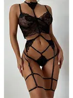 Dantel Harnes Fantazi Jartiyer Takım Bella Notte 16025 Siyah görsel 5