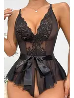 Özel Bölgesi Açık Kuşaklı Siyah Fantazi Gecelik Bella Notte 15037 Siyah