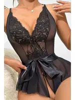 Özel Bölgesi Açık Kuşaklı Siyah Fantazi Gecelik Bella Notte 15037 Siyah detay görünüm