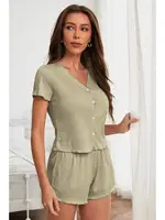 Düğmeli Kısa Kollu Kadın Şort Pijama Takım Bella Notte 7508 Mint Yeşili detay görünüm