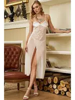 Beyaz Göğsü Saten Fantezi Uzun Gecelik İzabel 2038 Beyaz detay görünüm