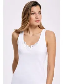 İlke Beyaz Pamuk Güpürlü Geniş Askılı Atlet İlke 2206