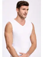 Beyaz %100 Pamuk V Yaka Kolsuz Badi İlke 1008 Beyaz