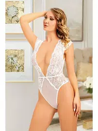 Sistina Beyaz Yarım Kol Dantel Bodysuit Sistina 894