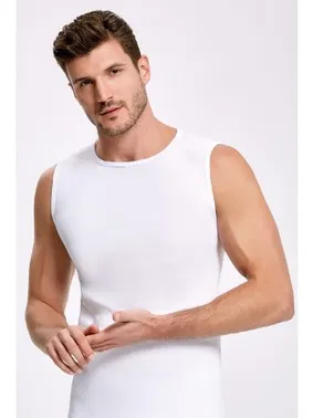 İlke Beyaz Bisiklet Yaka Kolsuz Erkek Atlet Badi İlke 1006