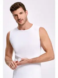 İlke Beyaz Bisiklet Yaka Kolsuz Erkek Atlet Badi İlke 1006