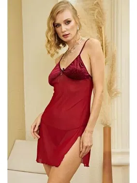 İzabel Bordo Erotik Gecelik Takım İzabel 1012 - Alternatif Görünüm