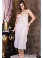 Büyük Beden Beyaz Erotik Seksi Uzun Gecelik İzabel 5000 Beyaz