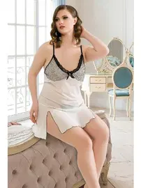 Real Passione Büyük Beden Fantazi Kısa Beyaz Gecelik Real Passion 5316