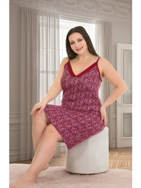 Lady Büyük Beden Gecelik Bordo İp Askılı Lady 8731