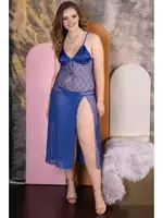 Büyük Beden Mavi Seksi Erotik Uzun Gecelik İzabel 5003 Mavi