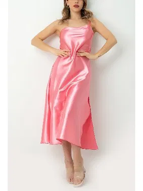 DOREMI Çarpraz Askılı Derin Yırtmaçlı Saten Gecelik DoReMi 002-001280 - Alternatif Görünüm