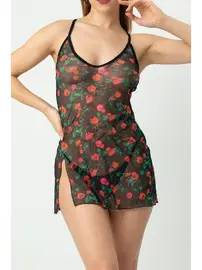 Phevos Çiçek Desen Fantezi Askılı Gecelik Phevos 012-002255