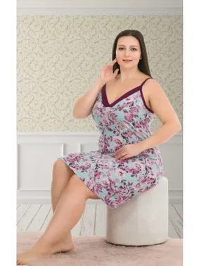 Lady Çiçekli Büyük Beden Lady İp Askılı Gecelik 8732