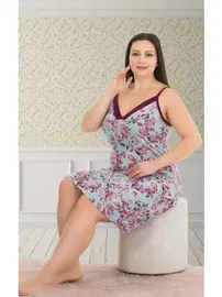 Lady Çiçekli Büyük Beden Lady İp Askılı Gecelik 8732