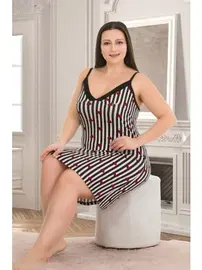 Lady Çizgili Büyük Beden Tunik Elbise Lady 8717