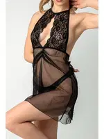 Dantel Göğüs Dekolteli Gecelik Takım Phevos 012-010059 Siyah farklı açı