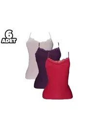 Defnem İnce Askılı Dantelli Flamlı Nefes Alan Bayan Atlet 6Lı Defnem 5206