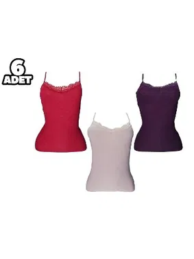 Defnem İnce Askılı Dantelli Flamlı Nefes Alan Bayan Atlet 6Lı Defnem 5206 - Alternatif Görünüm