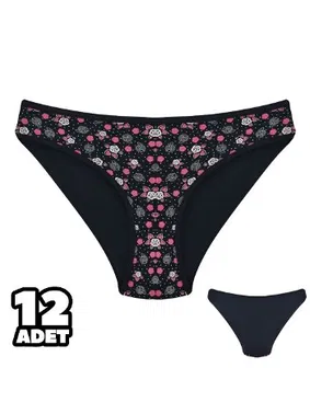 Dondeza Siyah Desenli Bayan Bikini Külot 12Li Dondeza 101-128