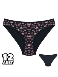 Dondeza Siyah Desenli Bayan Bikini Külot 12Li Dondeza 101-128