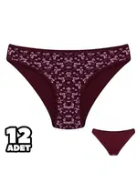 Önü Desenli Kadın Bikini Külot 12'Li Dondeza 101-134 Bordo