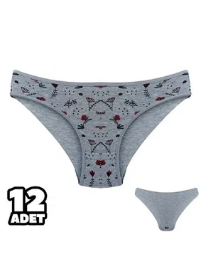 Dondeza Gri Desenli 12Li Kadın Bikini Külot Dondeza 101-140