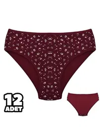 Dondeza Bordo Desenli Yüksek Bel Kadın Külot 12Li Dondeza 201-136
