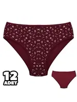 Bordo Desenli Yüksek Bel Kadın Külot 12Li Dondeza 201-136 Bordo