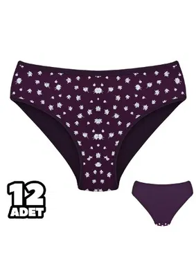 Dondeza Mor Desenli Kadın Slip Külot 12Li Dondeza 201-137