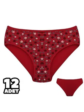 Dondeza 12Li Desenli Kırmızı Kadın Külot Dondeza 201-142