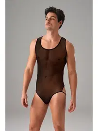 Doreanse Arkası Açık Erkek Fantezi Siyah String Tül Body Doreanse 3013